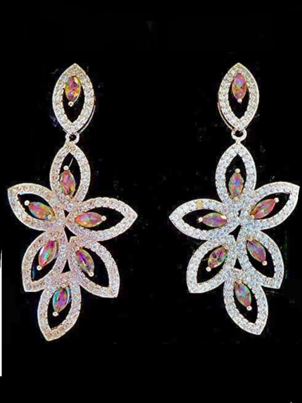 Stunning Mystic Topaz & White Topaz Pendant 925 Sterling Silver Rhodium Plat